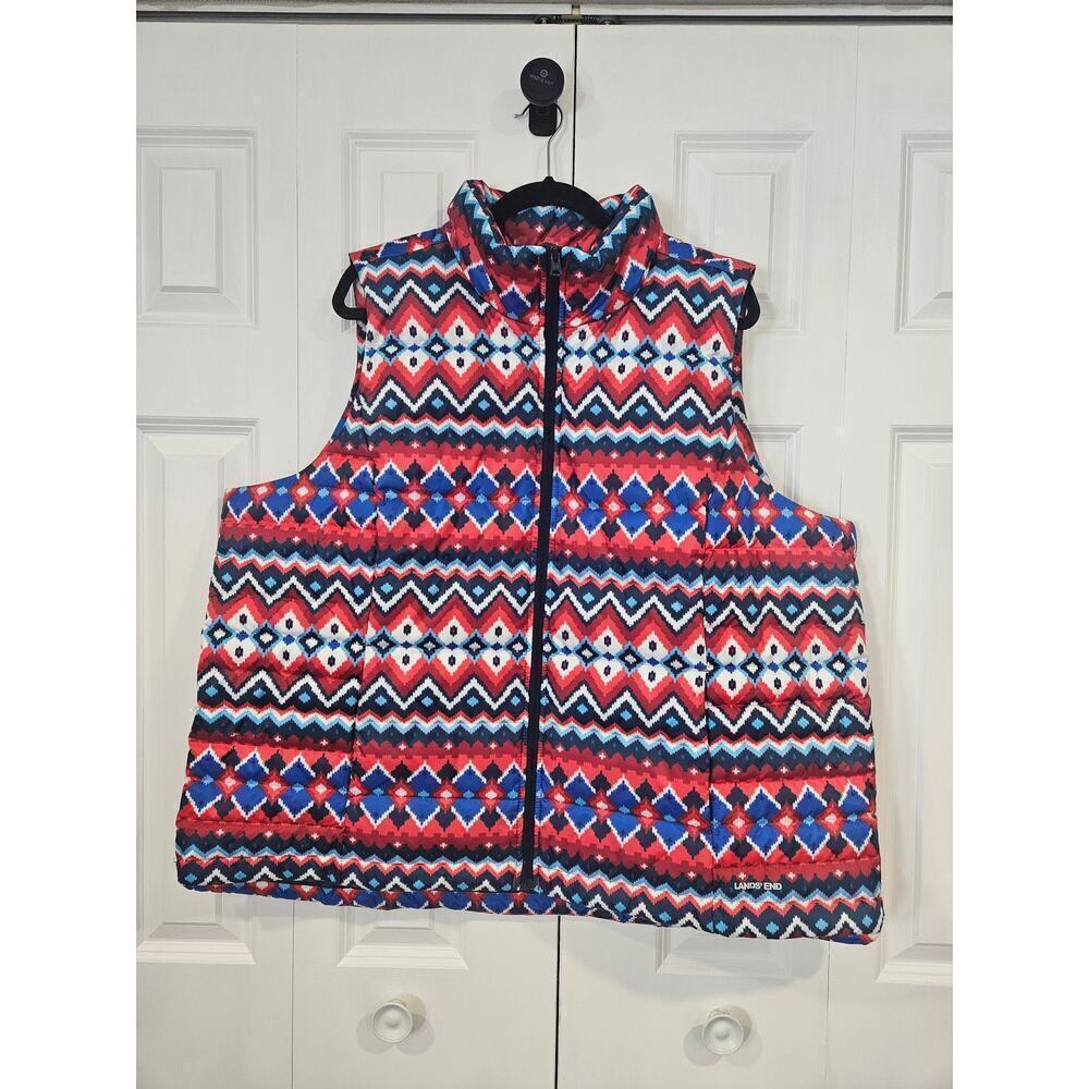 Lands End NWT Down Puffer Vest Chevron Fairisle 2x